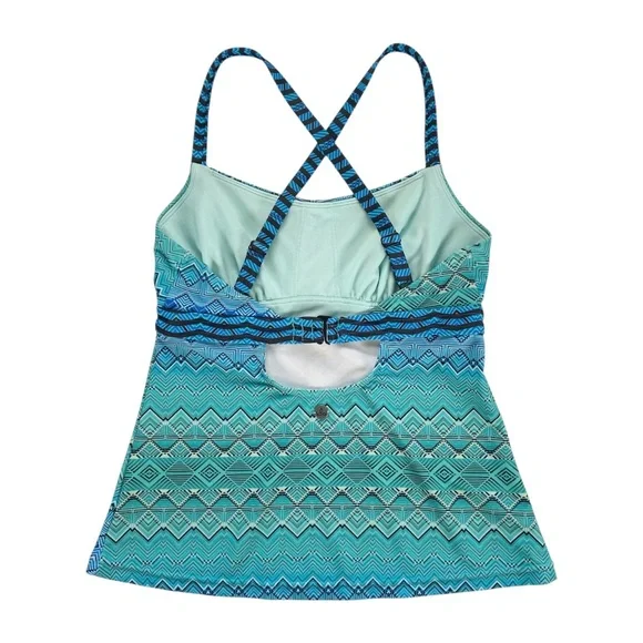 Prana Swimsuit Women’s Size Small Vortex Blue Rhythm + Black Alicia Tankini Top - Picture 3 of 6